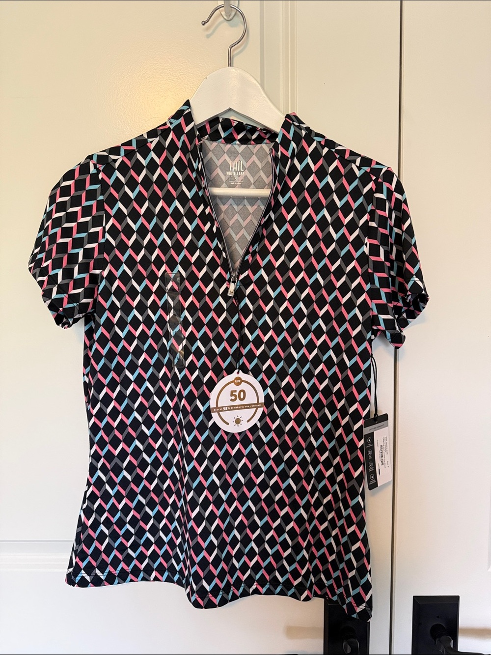 NWT Tail Women's Geometric Short Sleeve Polo - Black, Pink, Light Blue, White